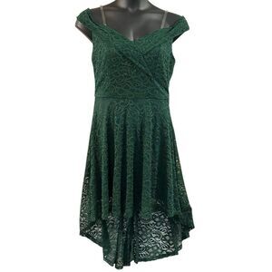 HR Homrain Women's Size XL Green Lace Hi Low Hem Midi Dress Prom Bridesmaid